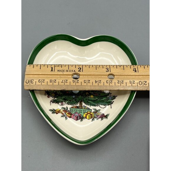 Spode Christmas Tree Heart-Shaped Candy Nut Trinket Dish 4" England Boxed Vtg - Picture 4 of 9